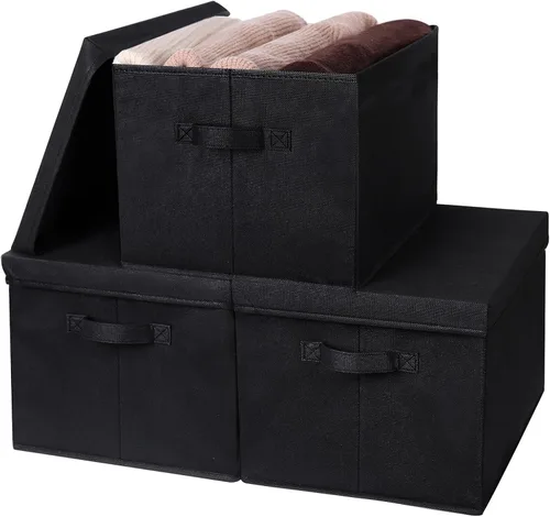 Miniatura 10 de WUIKE - Cajas de almacenamiento plegables con tapas, cajas de almacenamiento con asas, organizador para estante de armario, cestas de almacenamiento
