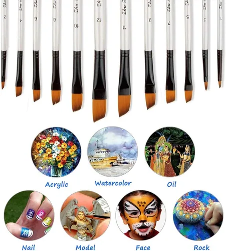 Miniatura 4 de Juego de pinceles de pintura para artista, 12 pinceles angulares profesionales para pintura al óleo de acuarela acrílica, arte de uñas