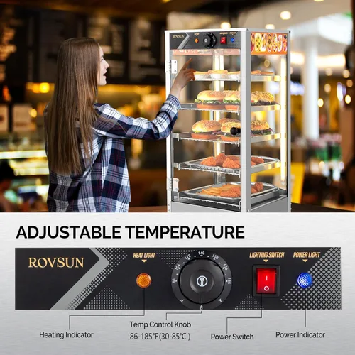 Miniatura 2 de ROVSUN Calentador de alimentos con pantalla para pizza, calentador de alimentos comercial para encimera, calentador eléctrico de pretzel