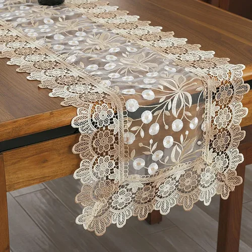 Miniatura 3 de Camino de mesa bordado de flores de encaje, rectangular, para bodas, fiestas, despedidas de soltera, comedor, decoración de mesa auxiliar, 16 x 48
