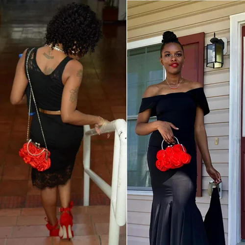 Miniatura 7 de RARITYUS Bolso de noche para mujer con forma de rosa de satén sedoso con elegante asa de metal para fiesta, boda
