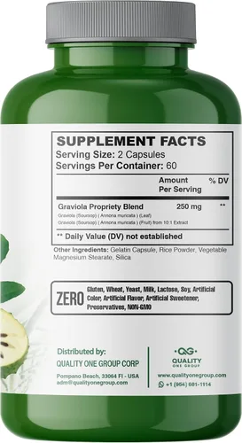 Miniatura 6 de GRAVIOLA MAX - 2500 mg por porción de suplemento de extracto de graviola puro - Guanábana (Annona muricata) - Refuerzo del sistema inmunológico