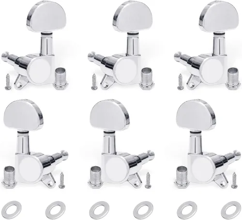 Miniatura 9 de SAPHUE 6 clavijas de afinación de guitarra 3L3R, botón ovalado grande sellado, clavijas de afinación de guitarra, afinadores de cabezales de Marrón