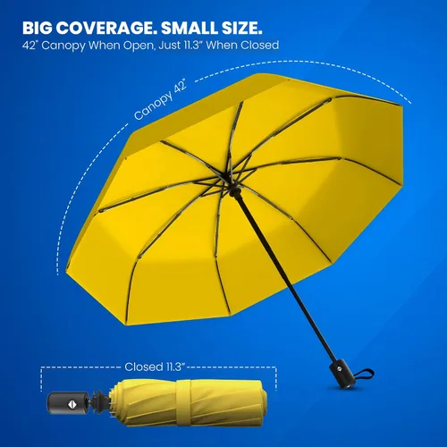 Miniatura 11 de Rain-Mate Paraguas compactos resistentes al viento para la lluvia, diseño de costilla de fibra de vidrio reforzada fuerte y apertura y cierre