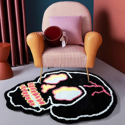 Alfombra de baño negra con diseño de dibujos animados, diseño de calavera divertida, tapete de baño de microfibra, suave, grande, de bienvenida,