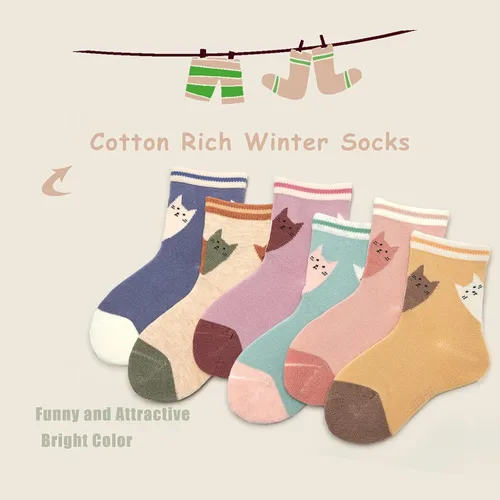 Miniatura 12 de Aisyee Calcetines de algodón para niños, calcetines sin costuras para niños, calcetines coloridos de cuarto de punto, paquete de 6