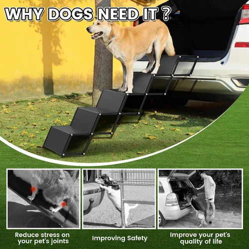 Miniatura 9 de Rampa para perros, rampas de 5 escalones para perros grandes con superficie antideslizante, escalones portátiles de aluminio para perros que