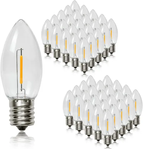 Miniatura 10 de Paquete de 25 bombillas LED C9 de repuesto para Navidad, bombillas LED C9 inastillables para cadena de luces de Navidad, base de candelabro E17