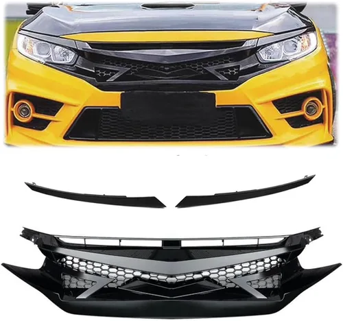 Miniatura 11 de G-PLUS Parachoques delantero capó parrilla de malla parrilla con ceja compatible con Honda Civic Sedan 2019-2020 Type-R estilo negro