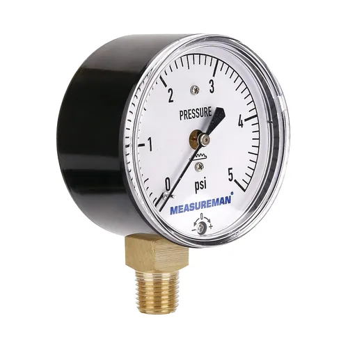 Miniatura 3 de MEASUREMAN Medidor de Presión de Tipo Diafragma en Cápsula de Baja Presión, Esfera de 2-1/2", Montaje Inferior de 1/4" NPT, Ajustable, 0-5 Psi