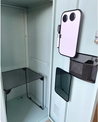 Miniatura 2 de Svartur Kit organizador de casillero negro con estante, estante, espejo, soporte para bolígrafos, pizarra blanca, artículos esenciales