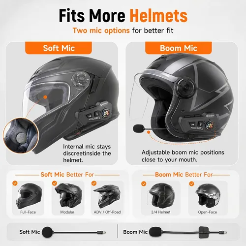 Miniatura 8 de Moman Auriculares para casco de motocicleta, altavoces de alta fidelidad manos libres, cancelación de ruido dual con sonido fuerte, asistente de voz