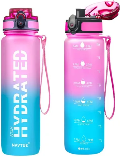 Miniatura 16 de Botella de agua, botellas de agua deportivas de 16 onzas con marcador de tiempo, boca ancha, botella de bebida motivacional y a prueba de fugas