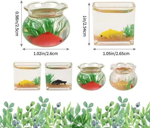 Miniatura 7 de Juego de 4 peceras de tamaño pequeño, la pecera de cristal redonda y cuadrada, accesorios de paisaje en miniatura, suministros de decoración