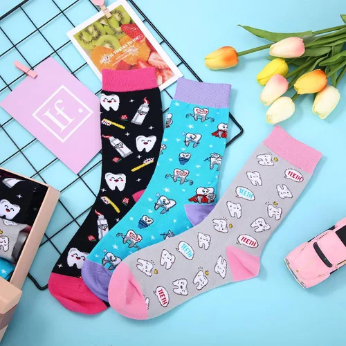 Miniatura 4 de 3 pares de calcetines para enfermeras dentales para mujer, novedosos dentistas, asistentes dentales, calcetines lindos para médicos, enfermeras
