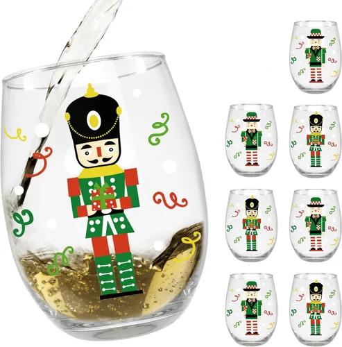 BANBERRY DESIGNS Cascanueces - Decoración navideña - Copas de vino sin tallo - Juego de 8 - Diseño de soldado de juguete navideño - Capacidad de 20