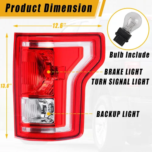 Miniatura 2 de Boine Luz trasera izquierda del lado del conductor compatible con Ford F150 F-150 2015 2016 2017 Lámparas de freno de luz trasera - Bombilla