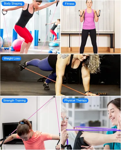 Miniatura 5 de Banda de ejercicio de resistencia con asas, banda de entrenamiento para terapia física, entrenamiento de fuerza, gimnasio en casa, fitness