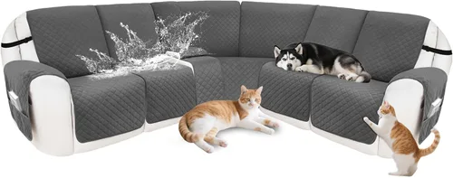 Miniatura 38 de Fundas para sofá modular reclinable, de terciopelo en forma de L, funda de consola central para perros y mascotas, lavable antideslizante, 1 funda