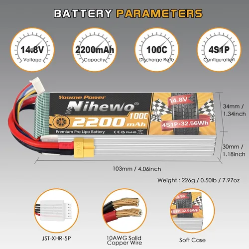 Miniatura 3 de 4S Lipo Battery 14.8V 2200mAh 100C RC LiPo Soft Case con XT60 Plug para FPV Drones Quadcopters RC Autos Camiones Barcos (2 paquetes)