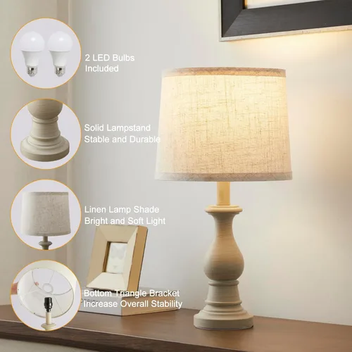 Miniatura 3 de Lámpara de Mesa Vintage para Sala de Estar Dormitorio, Lámpara de Noche de Granja de 18.5" para Mesita de Noche, Juego de 2 Lámparas de Mesa
