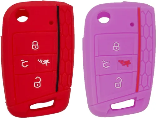 Miniatura 8 de Paquete de 2 fundas de silicona suave para llavero VW Golf Alltrack Sportwagen GTI Tiguan Atlas Polo Skoda Octavia, Azul+Rosa, Pequeño