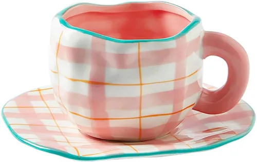 Miniatura 7 de Taza de cerámica Noviko Cloud con platillo, taza de té en forma de nube para niñas y mamá, 11 oz Cielo azul y nubes blancas