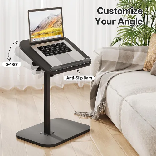 Miniatura 3 de Mesa de bandeja de TV, bandeja para reposabrazos lateral de sofá, altura ajustable, abatible, mesa auxiliar de aperitivos con giro de 360° e Negro