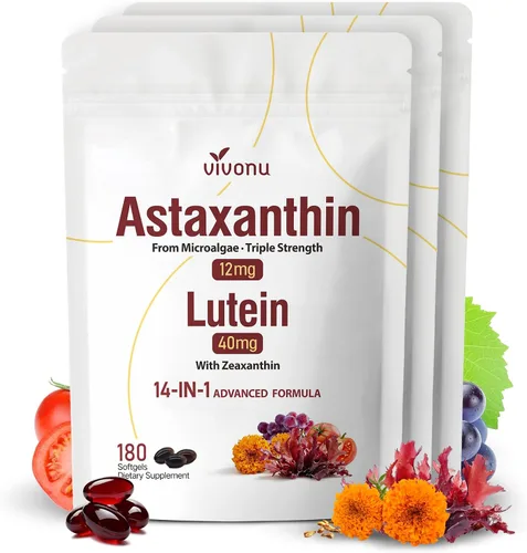 Miniatura 12 de Astaxantina 14 en 1 12 mg y luteína 40 mg con suplementos de zeaxantina, suministro para 6 meses, fuente de microalgas frescas, apoya los ojos