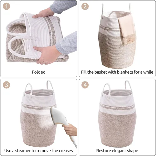Miniatura 7 de Cesta de lavandería de cuerda de algodón YOUDENOVA, 105 l - Cesta de lavandería tejida plegable - Cesta de almacenamiento de ropa para cobijas