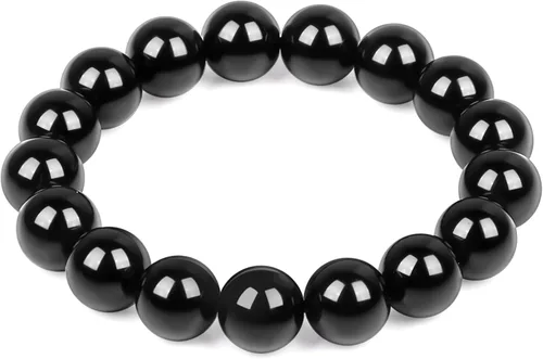 Pulsera de protección, pulsera de obsidiana negra natural para hombres y mujeres, antiansiedad, trae buena suerte y felicidad, pulseras de cristal