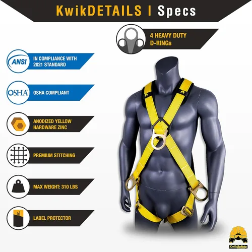 Miniatura 5 de KwikSafety - Charlotte, NC - MONSOON Safety Harness [4 HEAVY DUTY D-RINGS] ANSI OSHA Safety Harness Fall Protection Kit