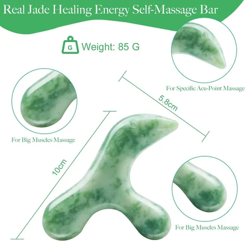 Miniatura 7 de Herramienta de masaje de punto de activación de tejido profundo, piedra de raspado de acupuntura de jade natural Gua Sha, masajeador de punto