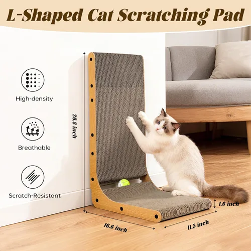Miniatura 2 de PatiencET Rascador para gatos en forma de L, almohadilla de cartón de 26.8 pulgadas para gatos de interior, tablero vertical grande para rascar