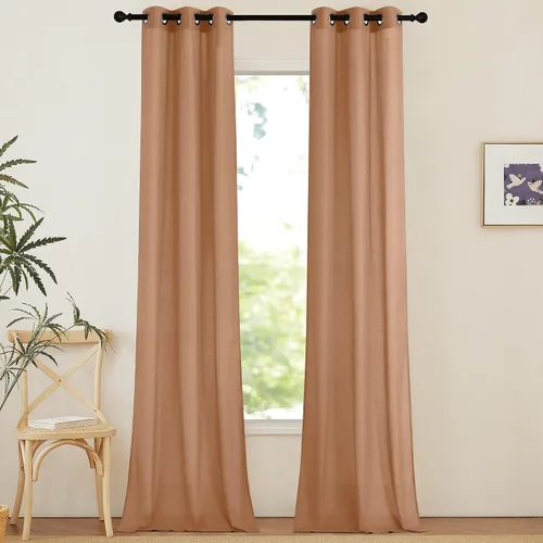 Miniatura 112 de NICETOWN Cortinas de lino natural con textura de lino para dormitorio, mezcla de lino rústica con ojales en la parte superior, semitransparentes