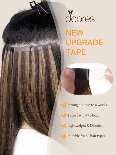 Miniatura 5 de DOORES - Extensiones de cabello con cinta en extensiones de cabello Remy de color real, extensiones de cabello humano natural trama de piel recta