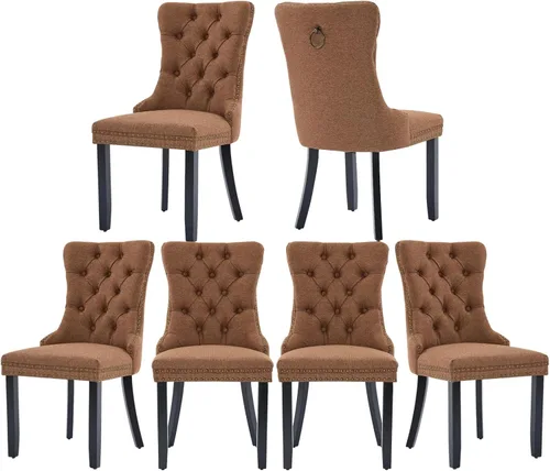 Miniatura 72 de Juego de 2 sillas de comedor de terciopelo, silla de comedor tapizada de alta gama con tirador de anillo en la espalda, adorno de clavos y patas