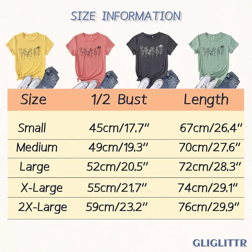 Miniatura 7 de GLIGLITTR Camiseta floral para mujer, diseño de flores silvestres, camiseta casual suelta con cuello redondo y manga corta