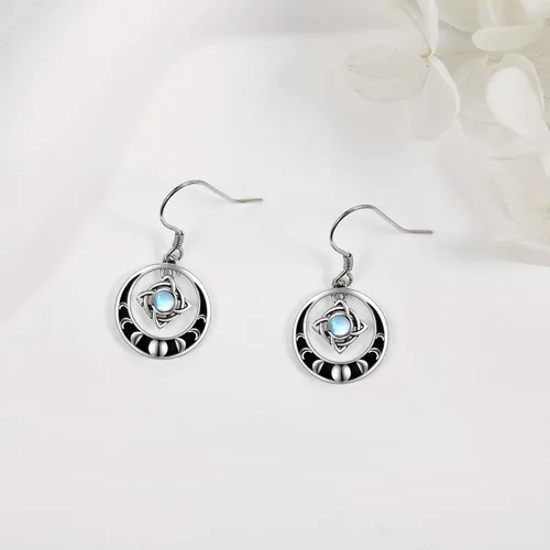 Miniatura 2 de Pendientes de nudo de brujas de plata de ley, aretes de nudo mágico de bruja, piedra lunar, joyería pagana, joyería de fase para mujeres y niñas