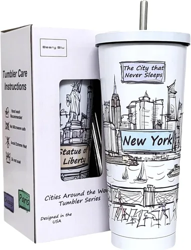 Miniatura 17 de Cities Around the World - Serie de vasos de 25 onzas – Diseñado en los Estados Unidos, vaso aislado al vacío con tapas y pajilla, taza de acero