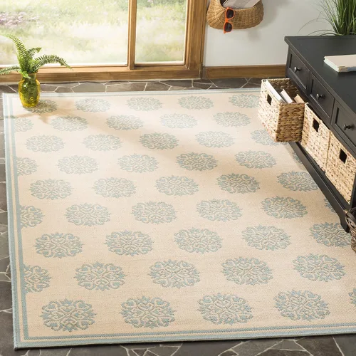 Miniatura 16 de SAFAVIEH Alfombra lavable al aire libre Linden Collection – 6'7" cuadrada, crema y beige, no desprende pelusa y fácil de limpiar, ideal para patio