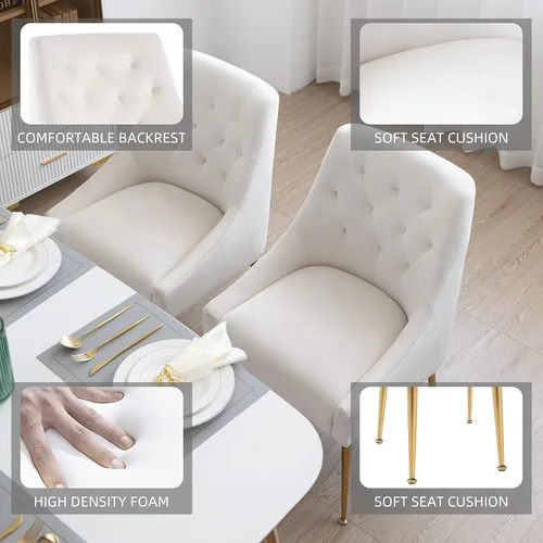 Miniatura 3 de Juego de 2 sillas de comedor modernas, sillas de mediados de siglo con cojines de 5.12 pulgadas y patas doradas, sillas de comedor tapizadas
