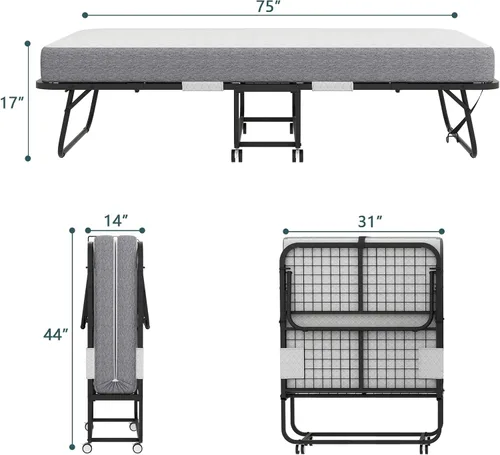 Miniatura 3 de Espsilto - Cama plegable con colchón, cama enrollable de 75" x 31" para adultos, colchón plegable portátil de tamaño cuna para invitados