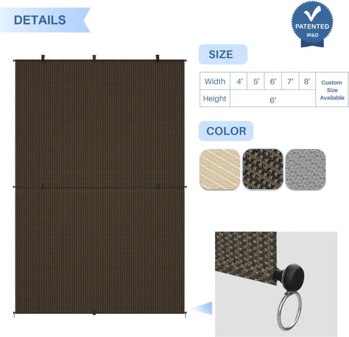 Miniatura 3 de E&K Sunrise - Persiana enrollable para exteriores de 4 pies de ancho x 6 pies de alto, persiana enrollable para patio, sin cable, plegable, Marrón