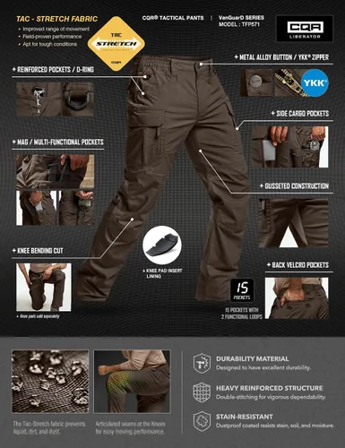 Miniatura 125 de CQR – Pantalones tácticos elásticos tipo cargo para hombre, resistentes al agua, de tela ripstop (antidesgarros), ligeros, ideales para uso diario