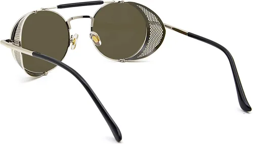 Miniatura 3 de RONSOU - Lentes de sol polarizados estilo steampunk redondas y vintage, con protección UV400, con marco