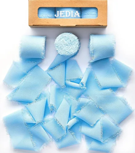 Cinta de graduación, 3 rollos de cinta de seda de gasa azul claro para ramo de flores, cintas de regalo de 1 1/2 pulgadas x 7 yardas para