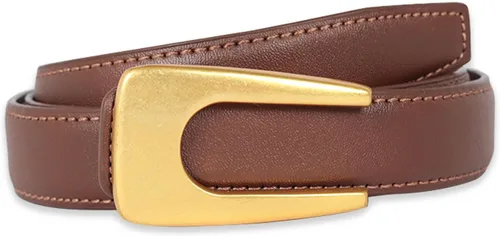 Miniatura 284 de Cinturón de cuero clásico con hebilla de metal para mujer con vestido de jeans