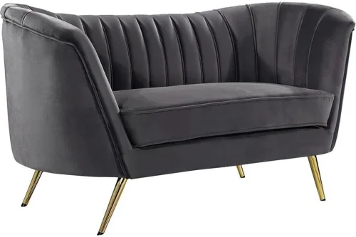 Miniatura 9 de Meridian Furniture Margo Collection Modern Sofá biplaza tapizado de terciopelo contemporáneo con acolchado de canal profundo y patas de acero