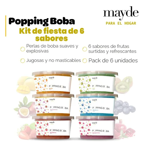 Miniatura 2 de Mayde Bursting Popping Boba Pearls, fresa, mango, fruta de la pasión, kiwi, arándanos, granada, kit de fiesta de 6 sabores (17.28 oz, paquete de 6)